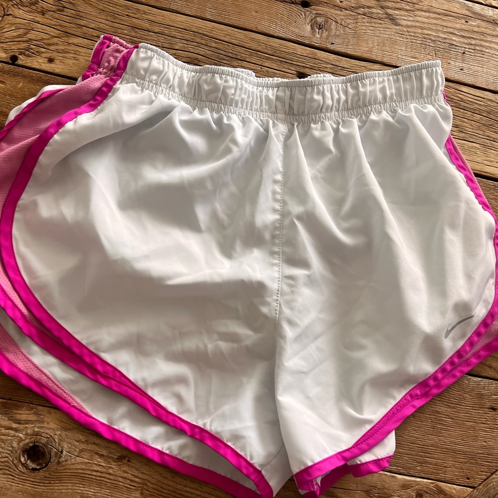 Size M Nike Women's Dri-Fit White and Pink Athletic Shorts